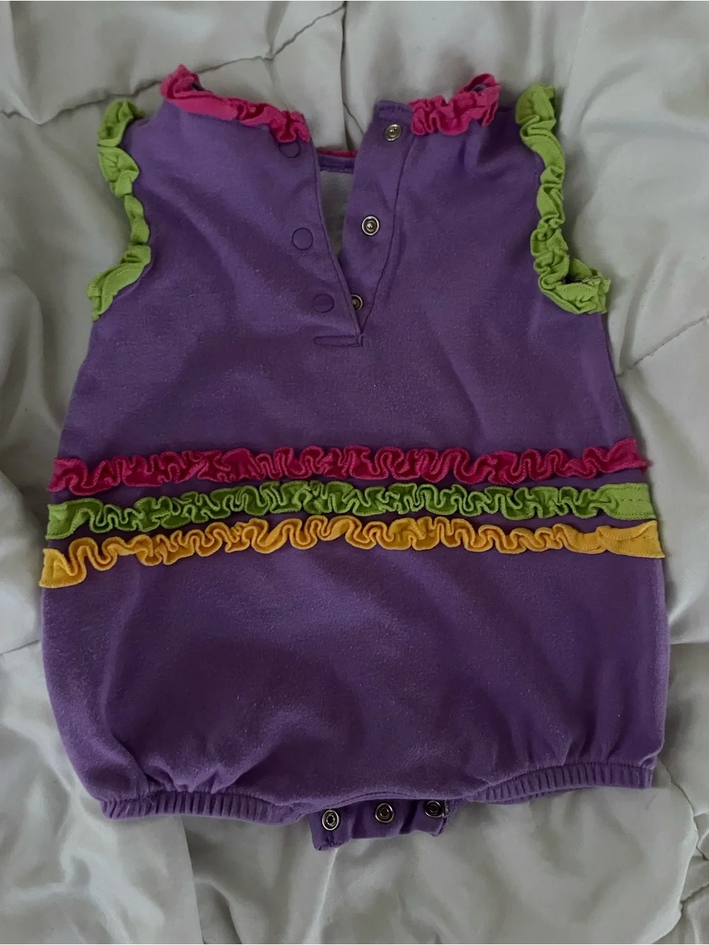 Vintage Y2K Okie Dokie Baby Girl Ruffle Romper Purple Dragonfly Embroidered 3-6m